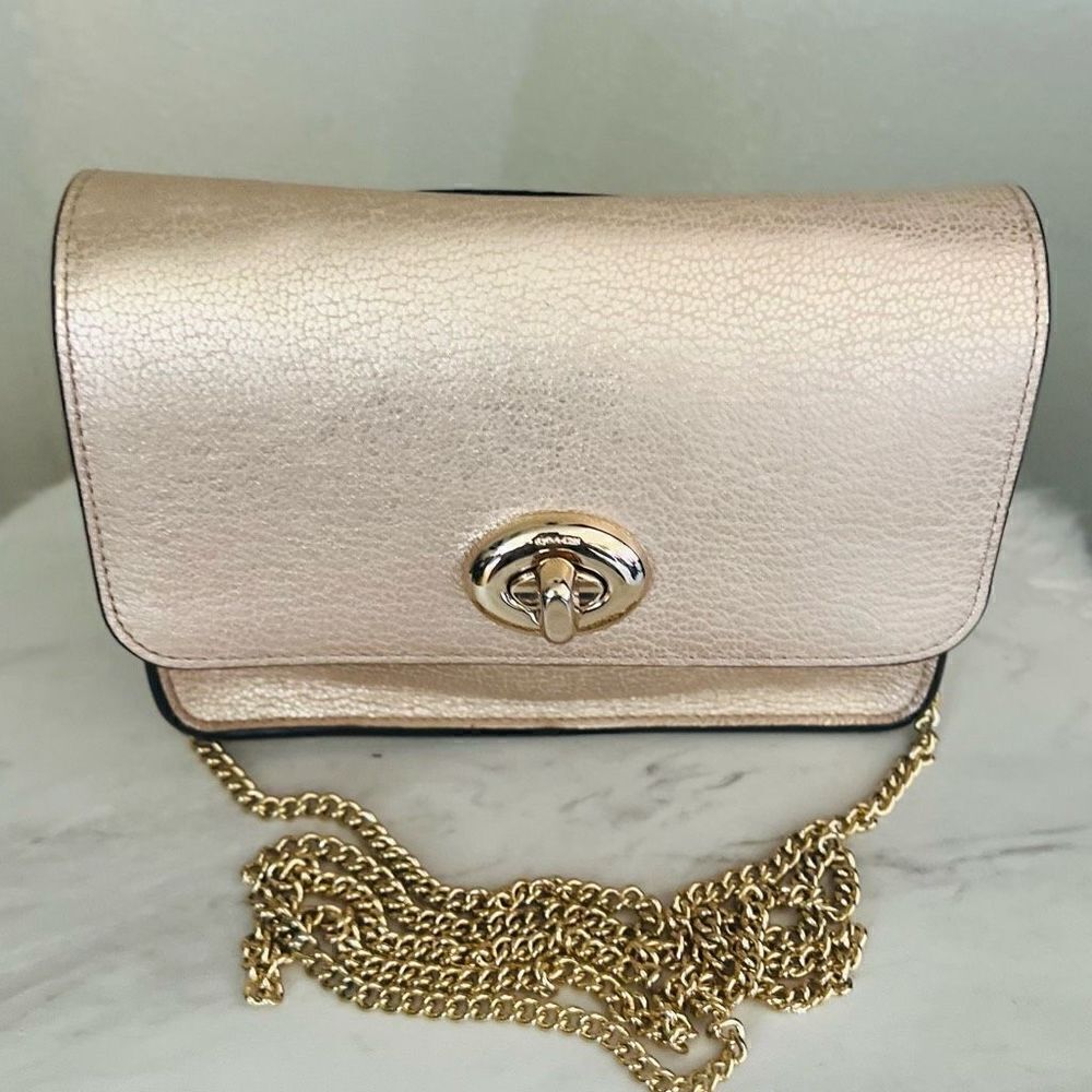 Coach‎ Women's Turnlock Chain Crossbody Leather Bag, Platinum/Gold, NWOT - Picture 4 of 16